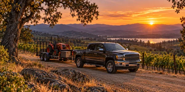California landscape and vehicles at sunset