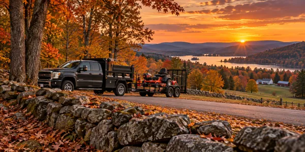 Connecticut landscape and vehicles at sunset