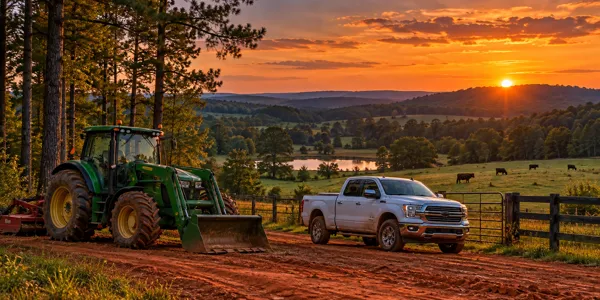 Georgia landscape and vehicles at sunset