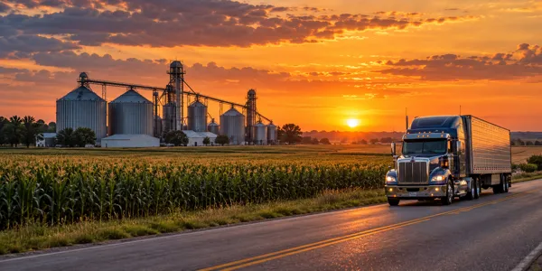 Illinois landscape and vehicles at sunset