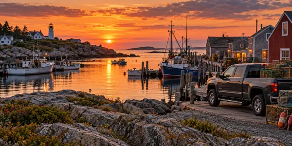 Massachusetts landscape and vehicles at sunset