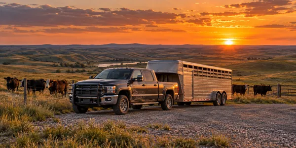 Nebraska landscape and vehicles at sunset