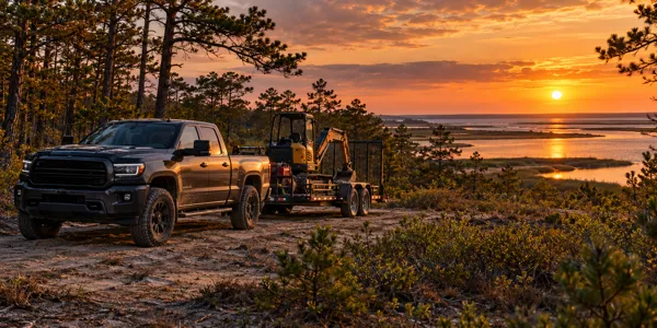 New Jersey landscape and vehicles at sunset