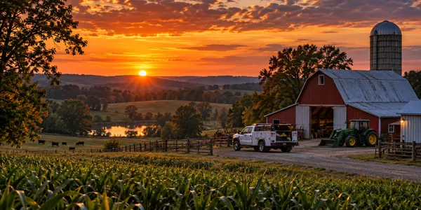 Ohio landscape and vehicles at sunset