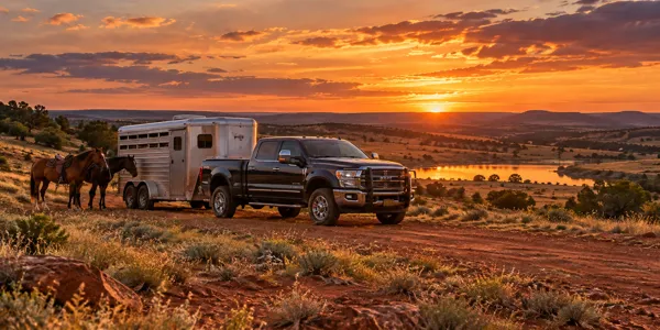 Oklahoma landscape and vehicles at sunset