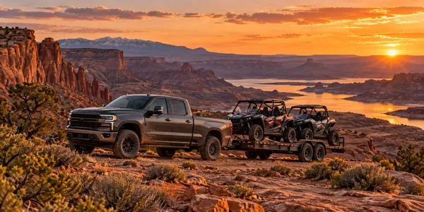 Utah landscape and vehicles at sunset